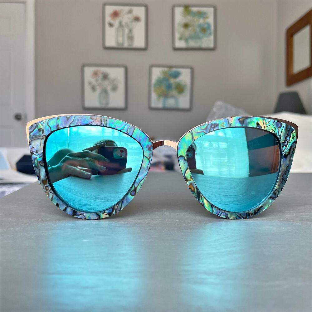 SLYK SHADES Bombshell Abalone & Wood Sunglasses Ice Blue Mirror Polarized Lenses - Picture 3 of 11